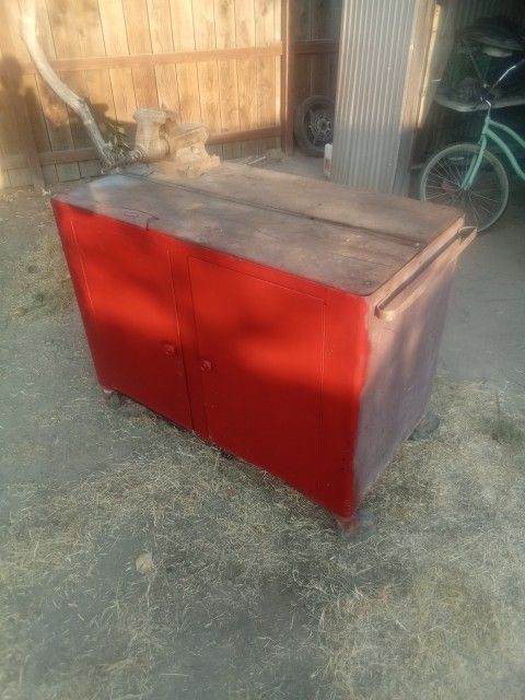 Work Shop Table With Swivel Table Vise And Storage Underneath For Parts & Tools $70 O.B.O.