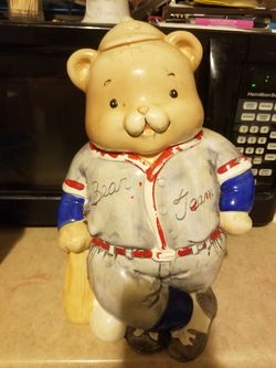 Baseball teddy bear cookie jar