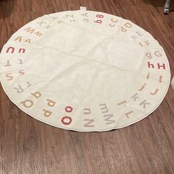 4ft Round Neutral Nursery Rug With Alphabet