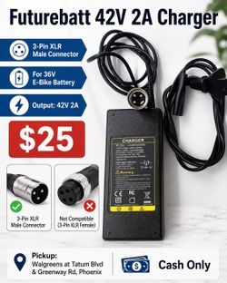 Futurebatt 42V 2A Electric Bike Charger – 3-Pin XLR Male Connector