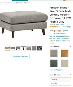 Gray Ottoman 31.9"W x 24"D x 18.5H