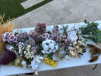 Large Lot of Faux Floral Stems – Roses, Hydrangeas, Pampas, Greenery – Wedding/Event Decor