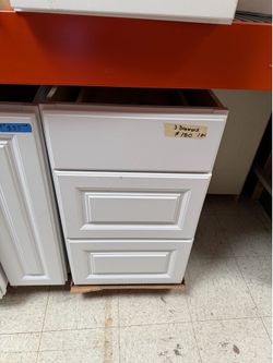 White kitchen base cabinet 3 drawers 18”in