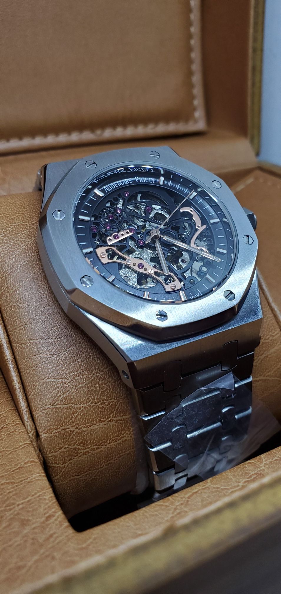 men's stainless steel skeleton watch black face wristwatch luxury fashion