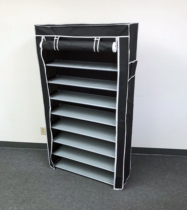 (NEW) $25 each 10-Tiers 45 Shoe Rack Closet with Fabric Cover Storage Organizer Cabinet 36x12x62” 