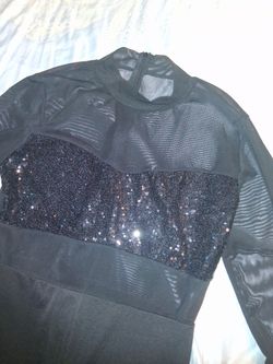 Black Sequin Mesh Long Sleeve romper XL
