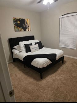 Full size velvet platform bed with mattress