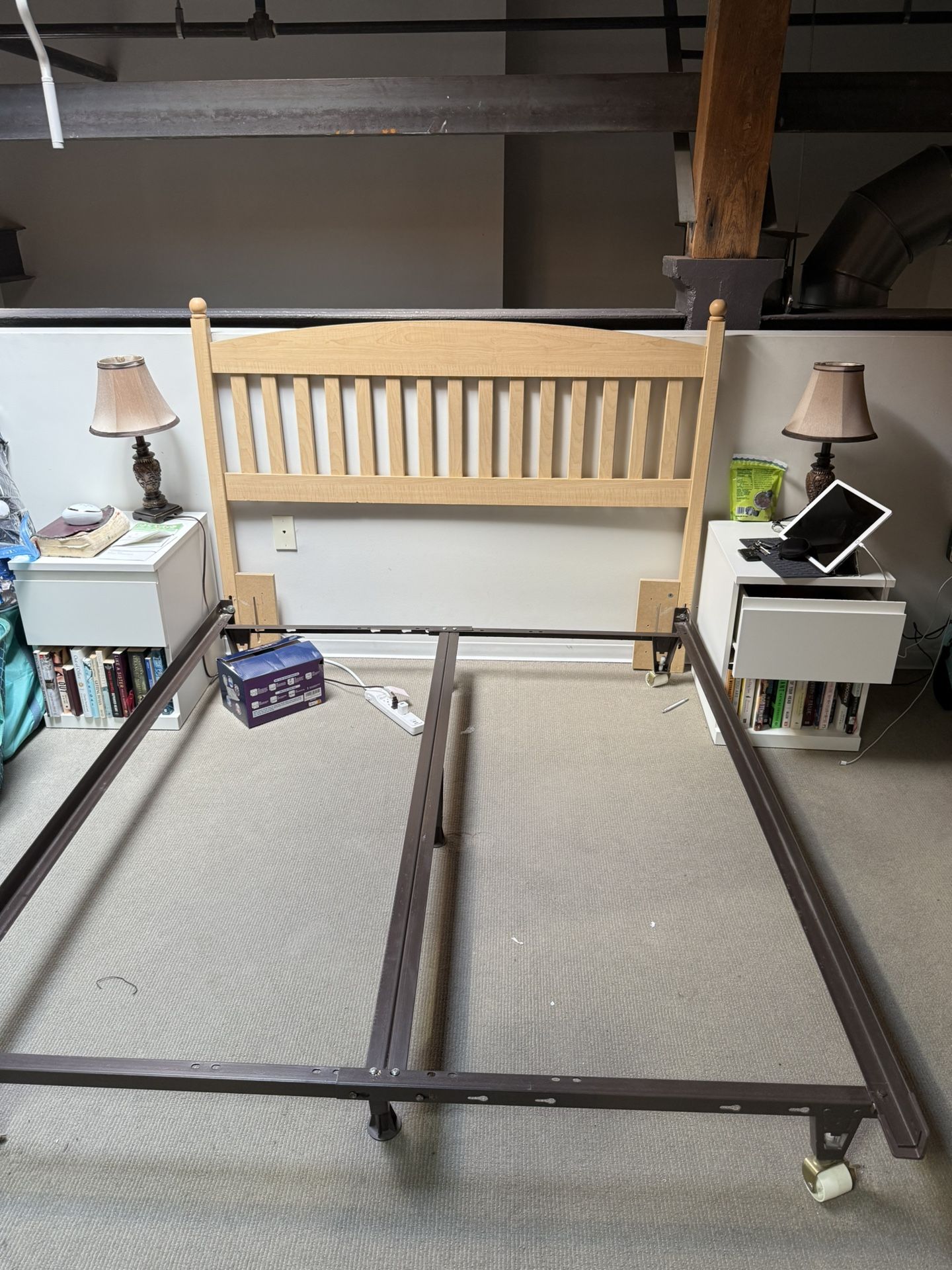 Crate And Barrel Queen Headboard And 2 Nightstands And Bed frame