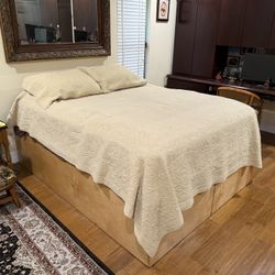 Queen Bed Frame with Built-In Storage Drawers and Mattress