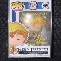 [SIGNED QUOTED AND AUTHENTICATED]Funko Pop! Zenitsu Agatsuma #(contact info removed) Funimation Exclusive+Pop Protecter