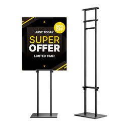 WHAUU Display Stand Sign Holder,Heavy Duty Adjustable Pedestal Sign Stand Up To 75 Inch,Double-Sided For Board & Foam Sign,Sign Stand With Base,Fit We