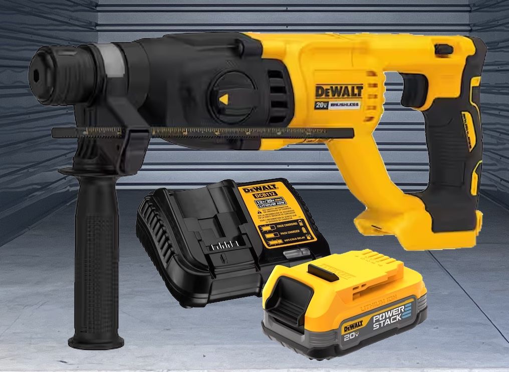 Dewalt 20V Brushless 1 in. D-Handle Rotary Hammer with compact powerstack battery & charger