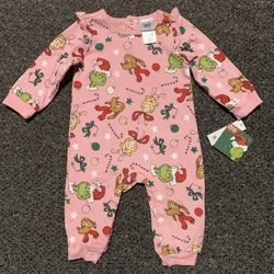 New The Grinch Cindy Lou and Max girls size 6/9 month pink Christmas romper