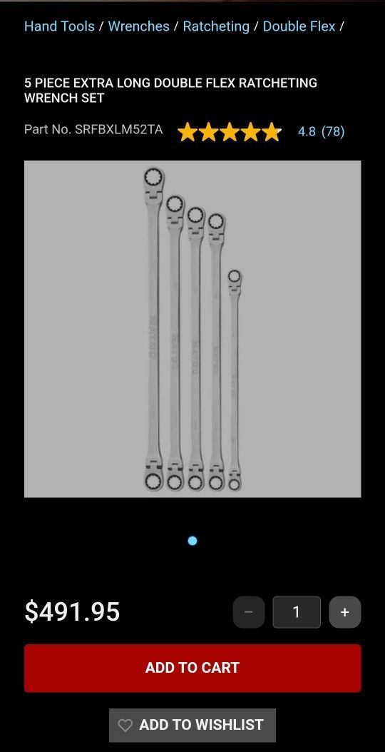 5 PIECE EXTRA LONG DOUBLE FLEX RATCHETING WRENCH SET