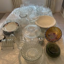 Large Vintage Glassware + Serving Bowl Lot