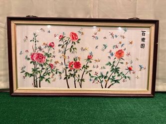 * Vintage Chinese Silk Embroidery Wall Art (百蝶圖 “Hundred Butterflies")