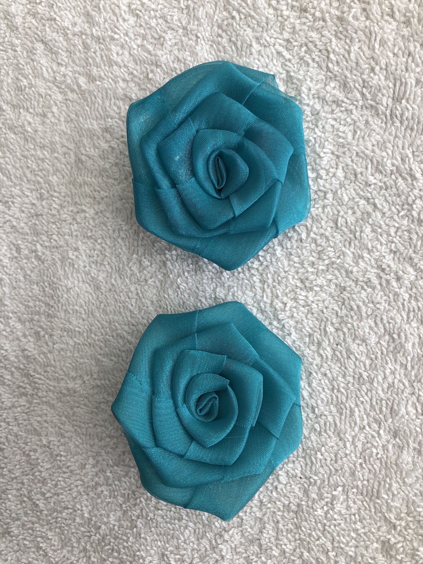 2 Turquoise Fabric Rose Pins