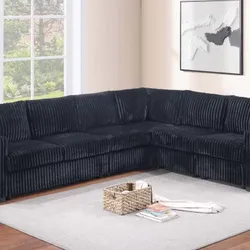 New 119x92 black corduroy sectional couch / free delivery