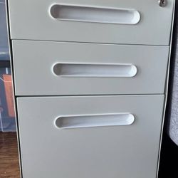 Modern White Rolling File Cabinet Three Drawers With Lock And Key