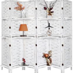 6 Panels Wood Room Divider with Shelves, 6 FT Height Folding Privacy Screens, Indoor Freestanding Room Partition Wall Divider, Hinged Space Separator 