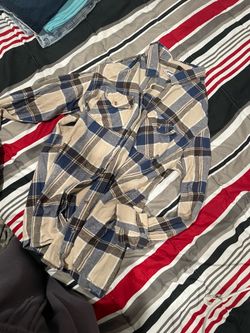 beige and navy flannel