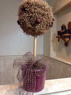 HOME DECOR 18” Tall Round Artificial Topiary Dried Flowers with Pot