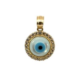 Woman’s Ladies 10k Yellow Gold CZ Evil Eye Charm Pendant For Necklace GP3105395