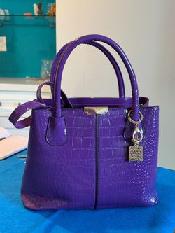 Purple Patent Croc-Embossed Structured Handbag