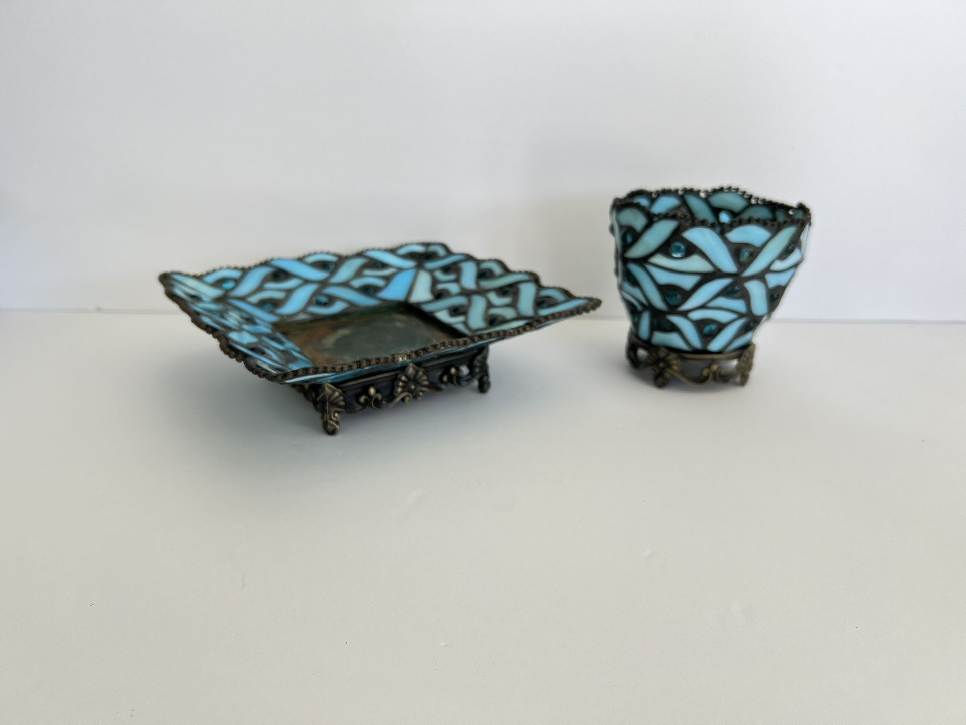 Partylite Spring Water Votive and Pillar Candle Holder Blue Teal