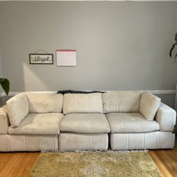 Cream Corduroy Antwand Modular Sectional – 3‑Piece (Loveseat + Single Couch), Excellent Condition 