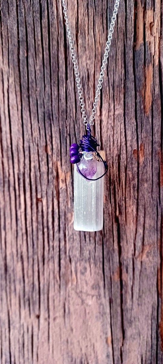NEW JEWELRY DESIGNED NECKLACES MINERALS BISMUTH, OKENITE, GREEN EPIDOTE, ANGELIC SELENITE!