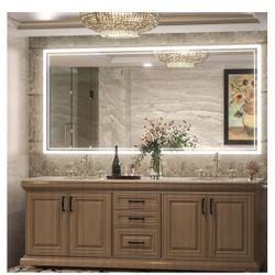 TokeShimi LED Bathroom Mirror Lighted Vanity Mirror, Large Backlit Mirror Anti Fog Wall Mounted Dimmable Makeup Mirror with Front Lights & Backlight(H