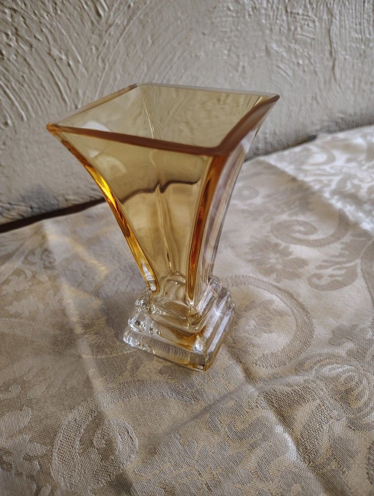 Delicate Vintage Amber Colored Small Glass Vase 4.5 Inches Tall