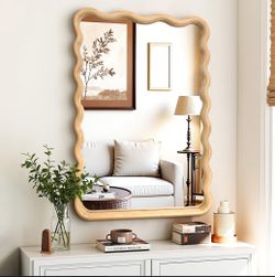 New Boho Wavy Wood Bathroom Vanity Mirror