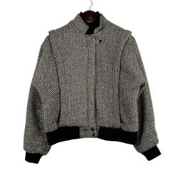 Vintage Wool Jacket Mens Large Knit Bomber Sherpa Lined Northbilt Black & White SZ Medium 