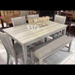 6-Pc Dining Table Set ( 4 Chairs, Table, & Bench )