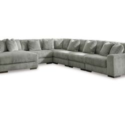 New XL Super Comfy Gray Corduroy Sectional Sofa Couch 