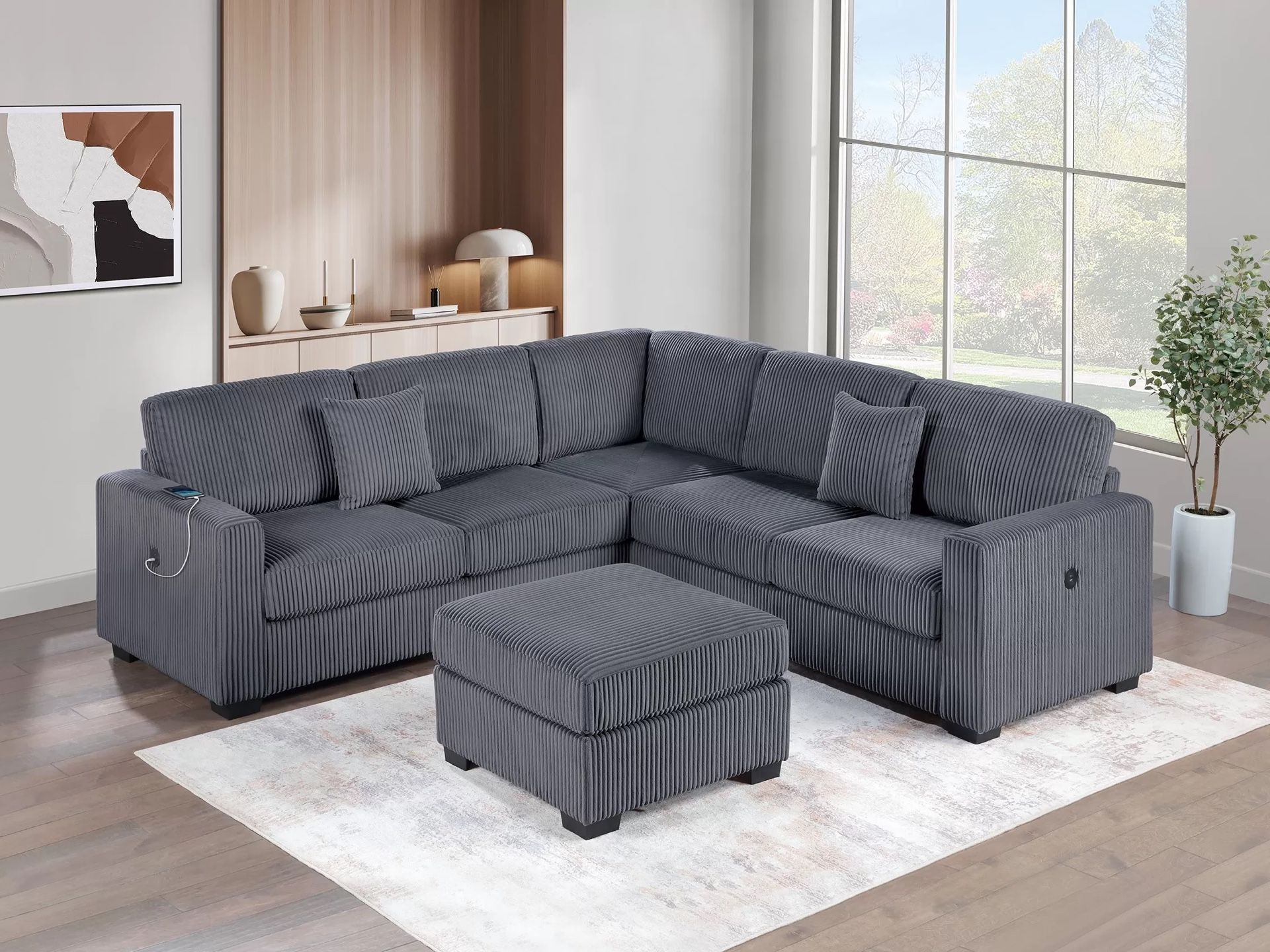 Sectional Sofa With Ottoman And USB Ports