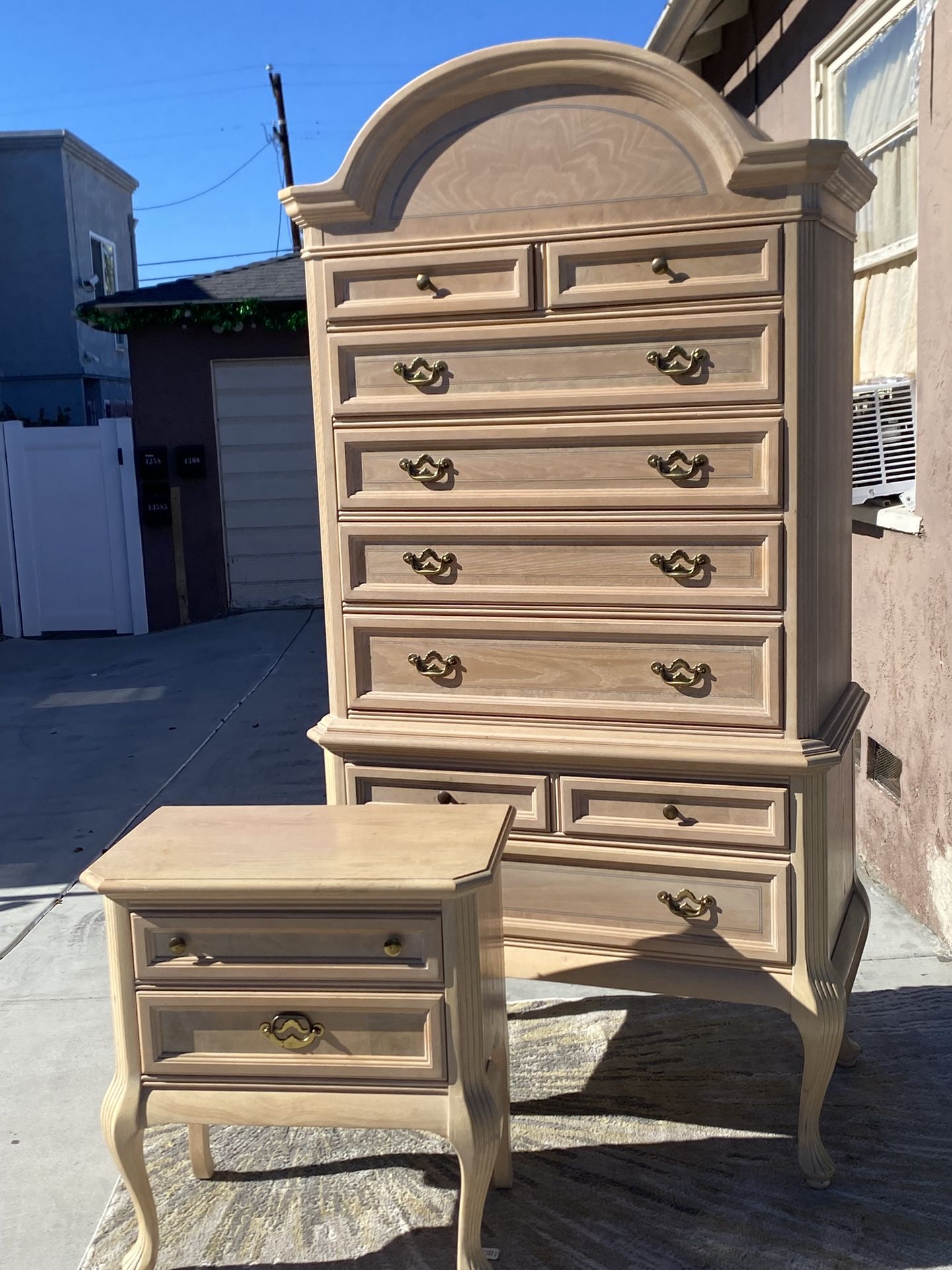 MCM Vintage Wood tall 9 drawer Two Piece dresser Plus Matching Side Table