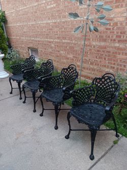4 pcs Basketweave Mid Century Heavy Duty Cast Iron Dining Chairs