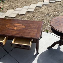 Wooden Coffee Table With Two Accent End Tables