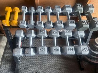 Hex Dumbbell Set with 2-Tier Rack