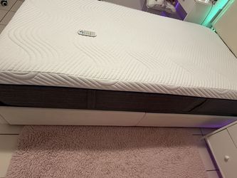 Cream Bed Frame with LED Headboard, 4 Storage Drawers & Memory Foam Mattress