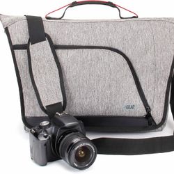 USA Gear DSLR SLR Mirrorless Camera Messenger Bag with Customizable Dividers, Weather Resistant Bottom, Comfortable Back Support and Adjustable Strap 