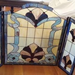 Tiffany style trifold stained glass for fireplace
