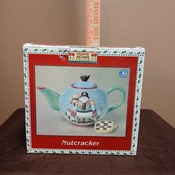 Vintage 1998 Sakura Debbie Mumm "Nutcracker" Hand-Painted Earthenware Collectible Mini Teapot with Lid & Original Box