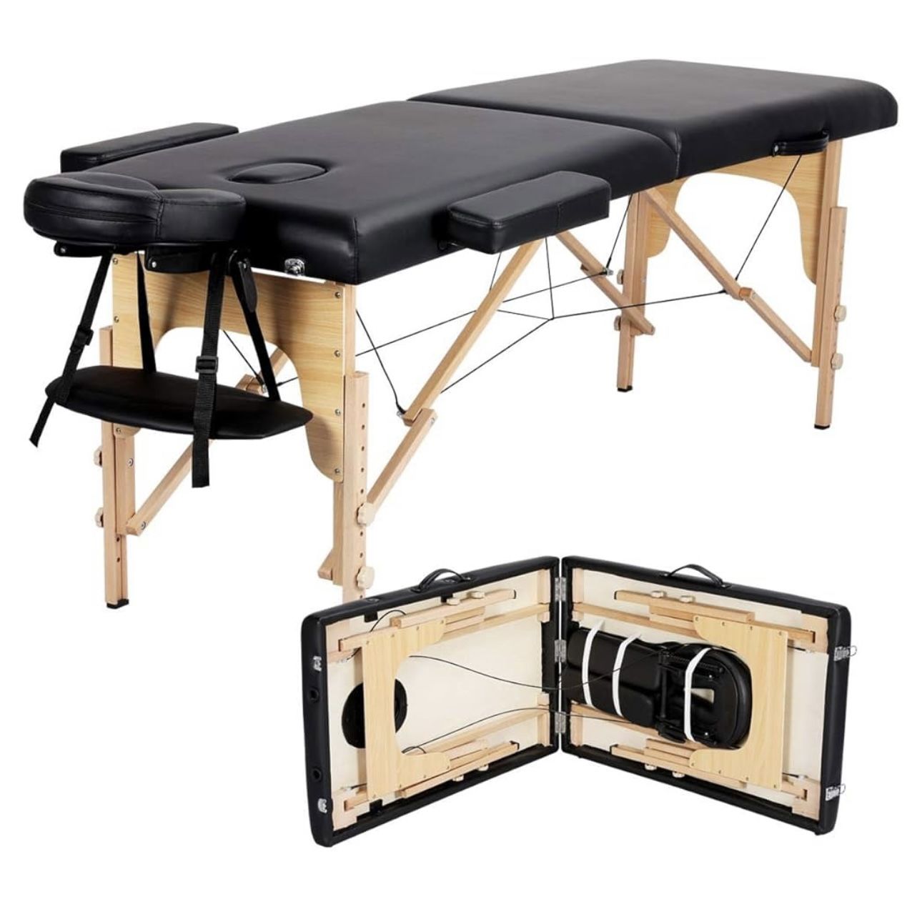 Massage Table Portable Lash Beds Spa Bed Massage Couch Foldable Spa Tables Adjustable 2 Fold with Non-Woven Bag 24 inch, Black