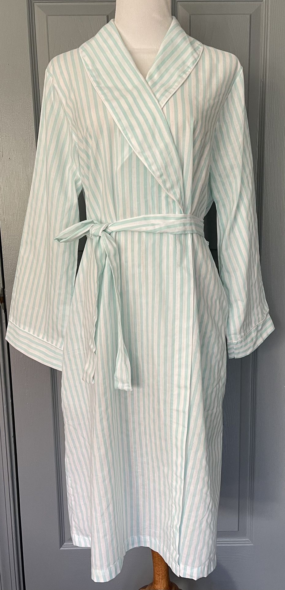 CAROLE VINTAGE MINT/WHITE STRIPE COTTON BLEND SUMMER BREEZE ROBE.