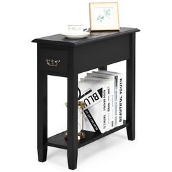 New Costway 2 Tier End Side Bedside Table w/Drawer and Shelf in Black