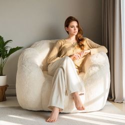 Bean Bag Chair, Floral Shape Ultra Soft Faux Fur Petal Back Sofa for Adults, Single Size 